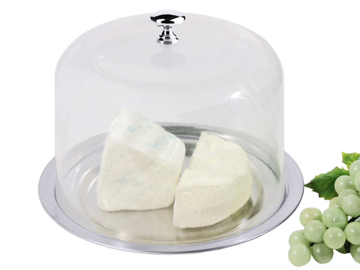 Käseglocke mit Käse und Trauben.