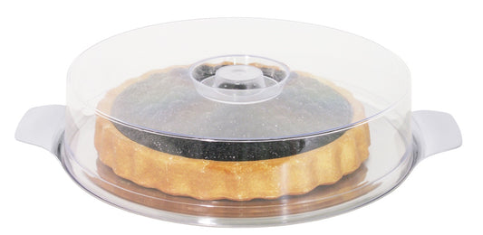 Kuchen in transparenter Kuchenhaube.