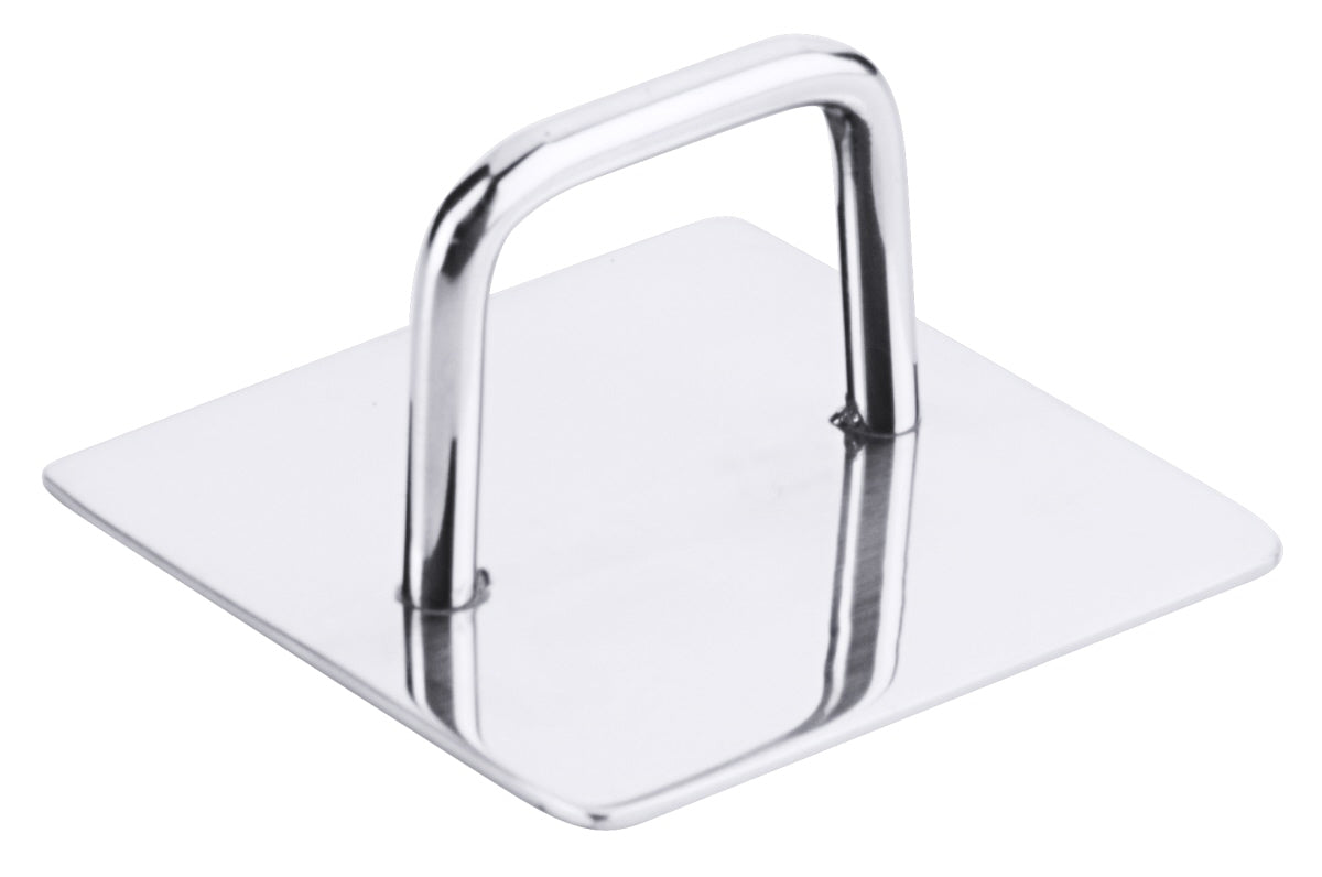Metallischer Grillpressenheber aus Edelstahl.