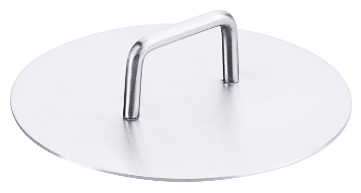 Runder Grillpressen-Deckel aus Metall.