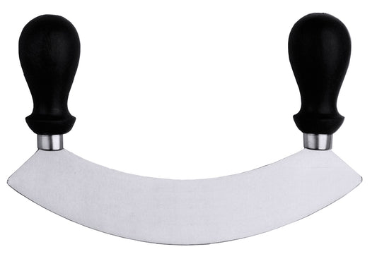 Doppelschneidiges Wiegemesser mit Griffen.