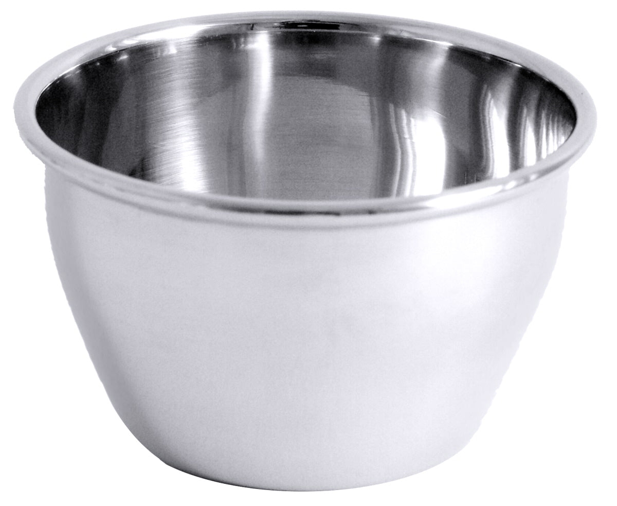 Metallschüssel aus Edelstahl, glänzend.