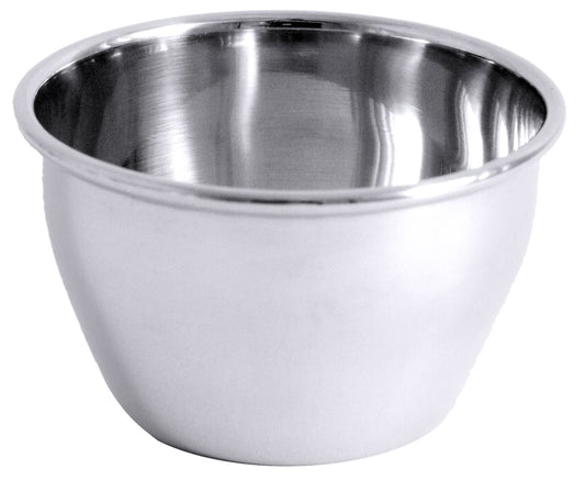 Metallschüssel aus Edelstahl, glänzend.
