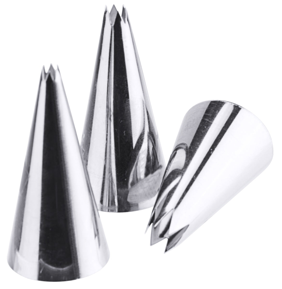 Drei Spritztüllen aus Edelstahl