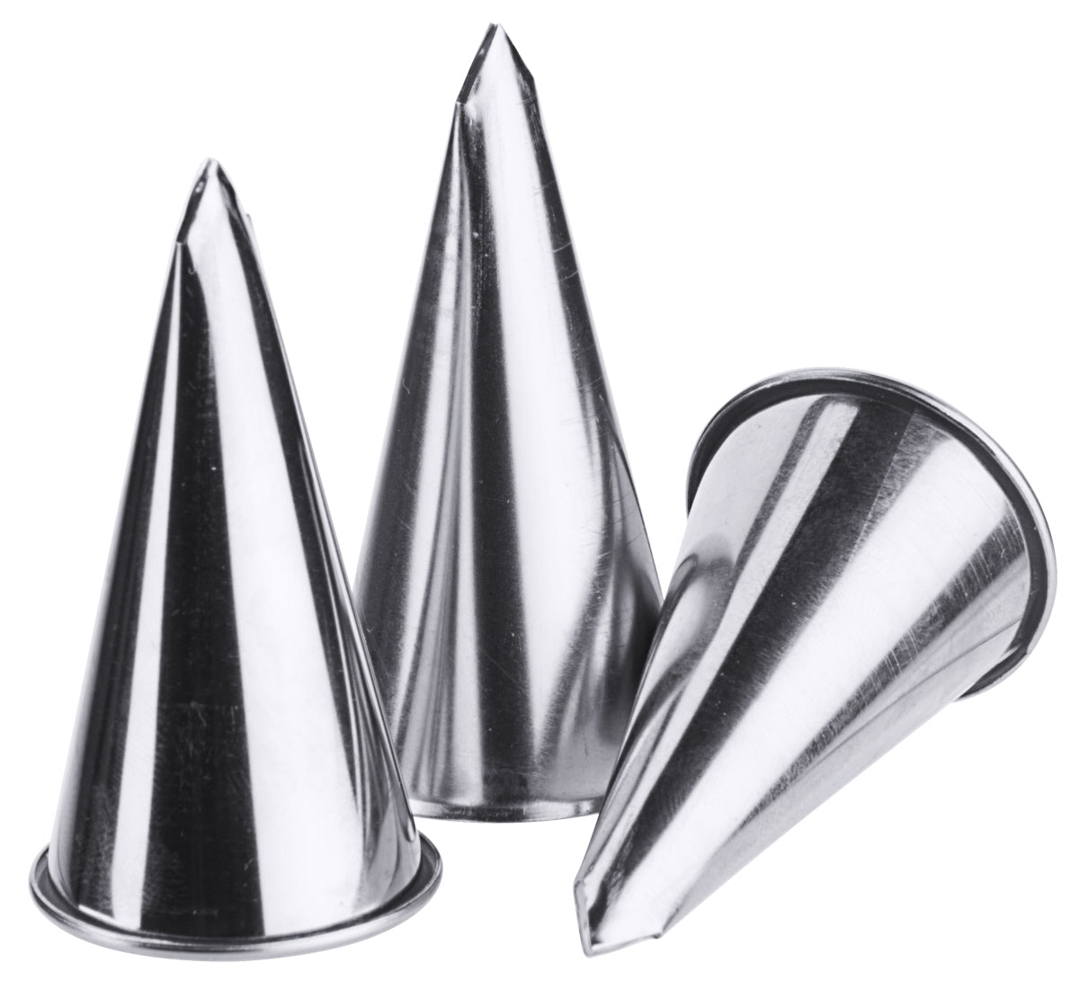 Drei Metall-Spritztüllen für Desserts