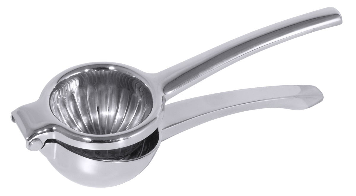Silberne Zitronenpresse aus Metall.