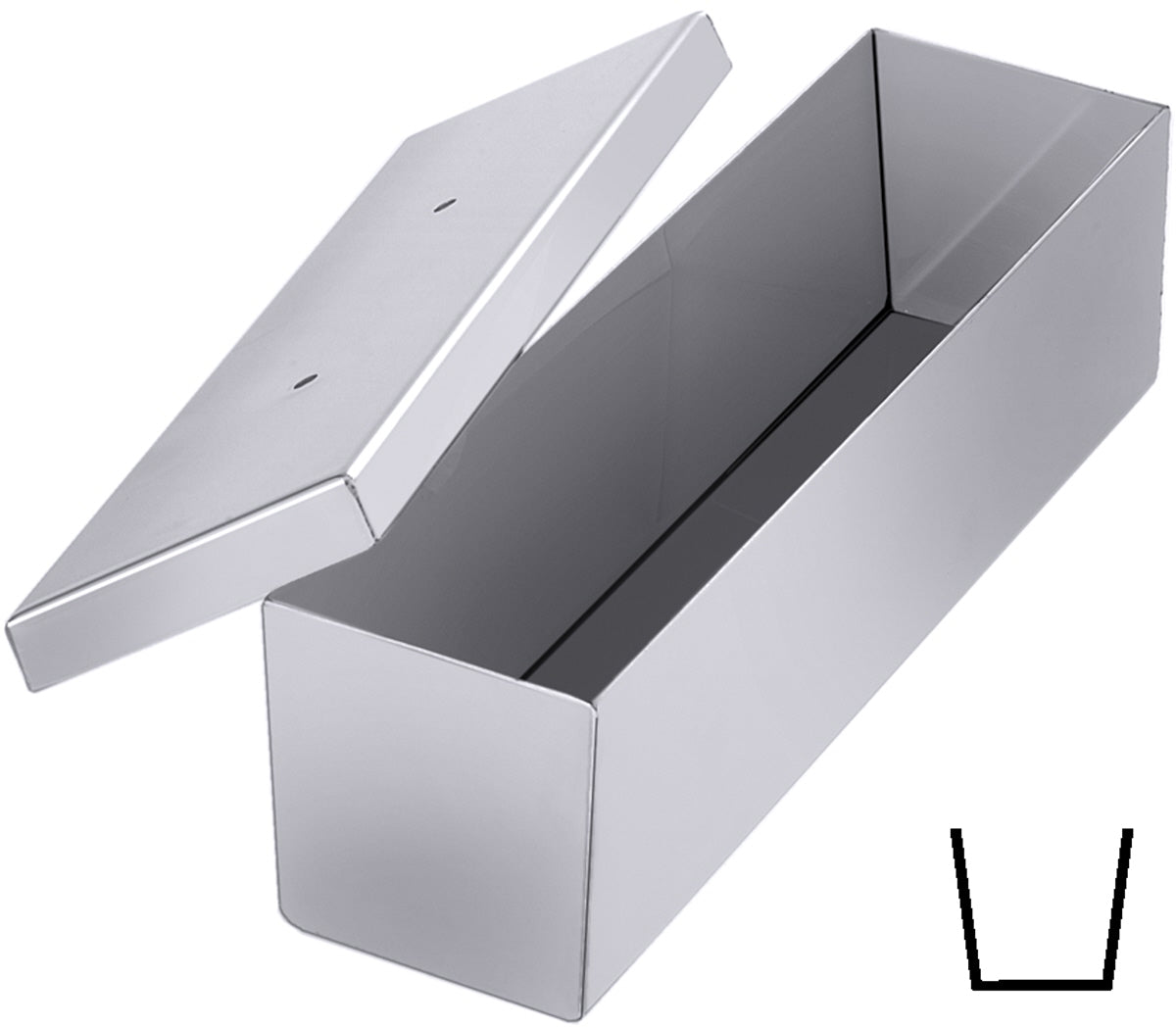 Edelstahl-Backform mit Deckel geöffnet.