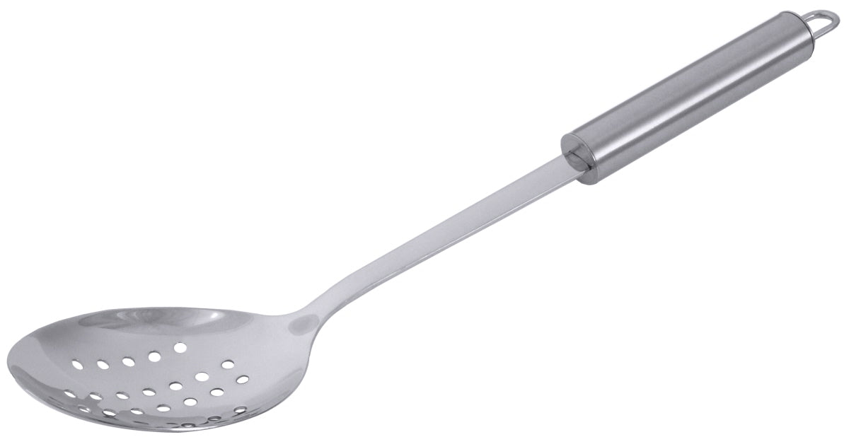 Edelstahl-Schaumlöffel mit Löchern.