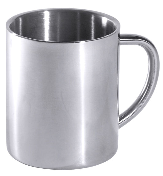 Edelstahlbecher mit Henkel.