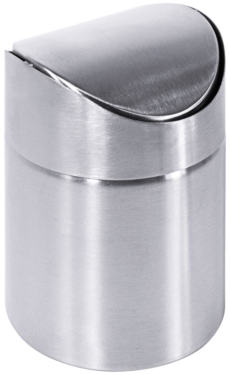Silberner Tischabfalleimer aus Metall.
