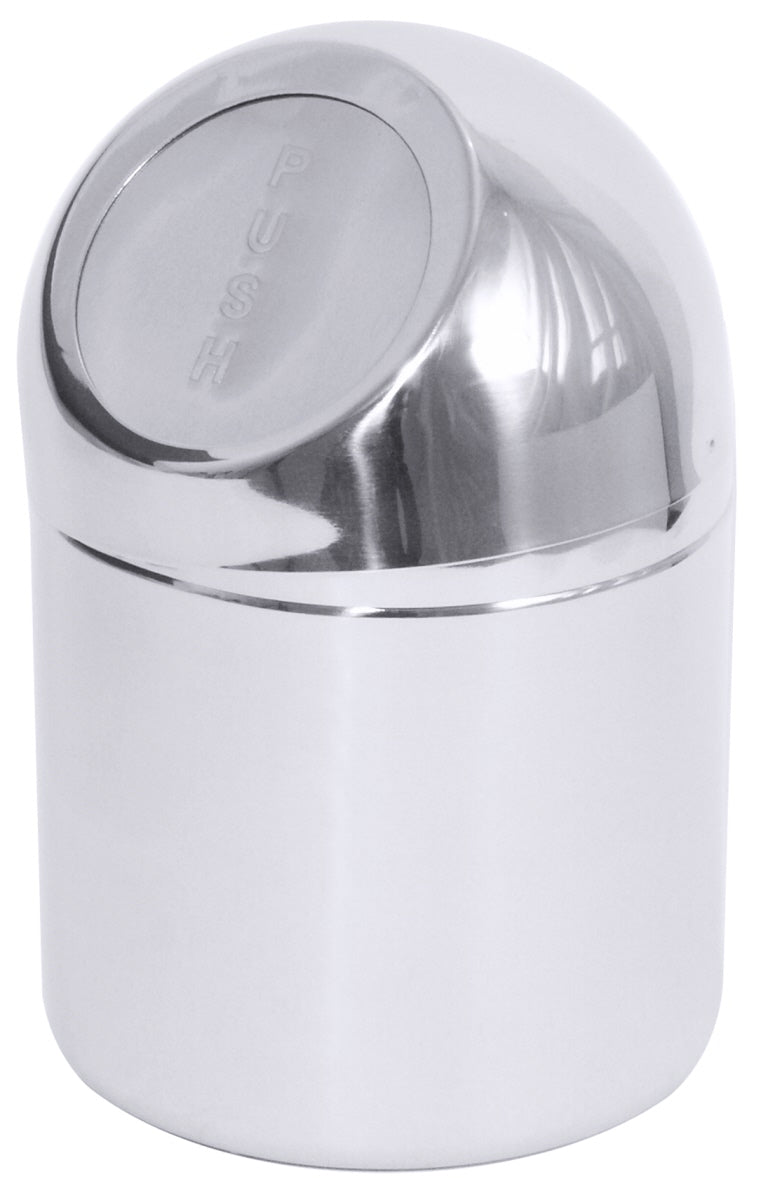 Silberner Tischabfalleimer mit Push-Deckel.