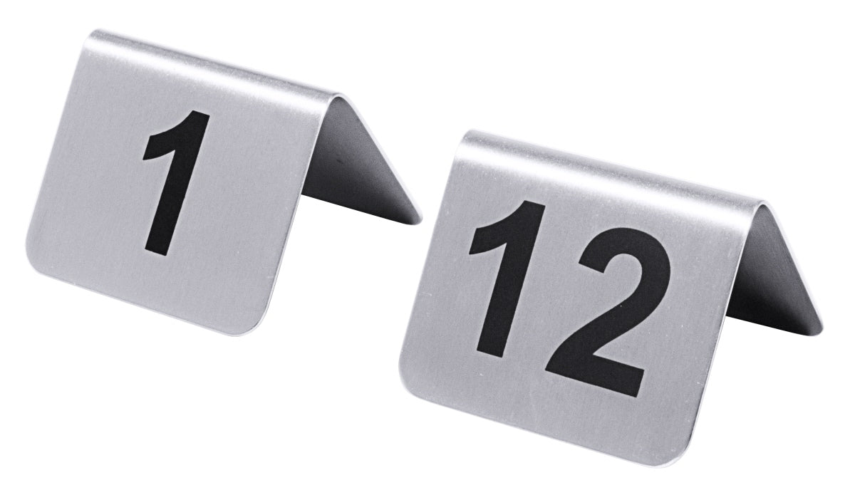 Tischnummern aus Edelstahl, 1 und 12.
