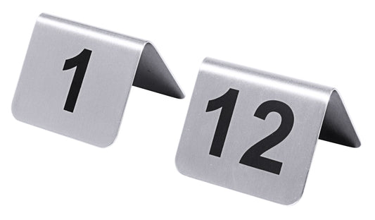 Tischnummern aus Edelstahl, 1 und 12.