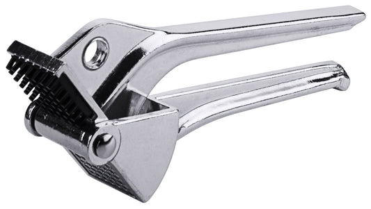 Knoblauchpresse aus Metall, silber.