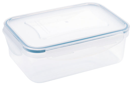 Transparente Kunststoff-Aufbewahrungsbox mit Deckel.