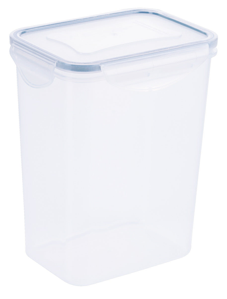 Transparente Kunststoff-Aufbewahrungsbox mit Deckel.