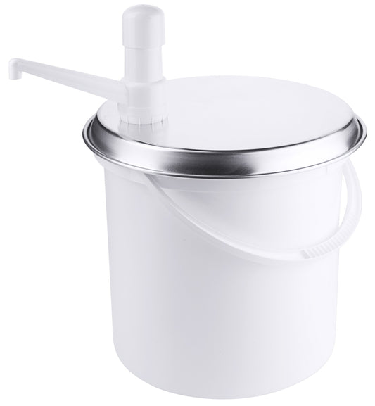 Weißer Eimer mit Pumpe.