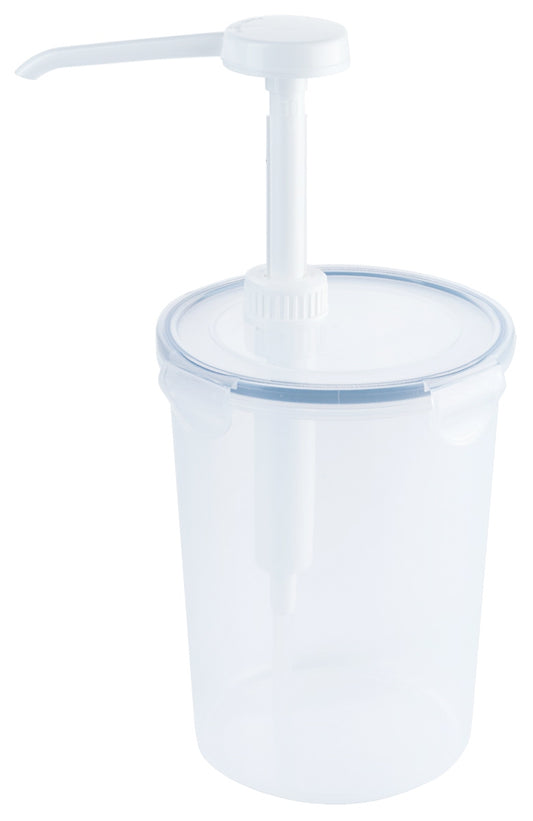 Transparenter Behälter mit Pumpaufsatz.