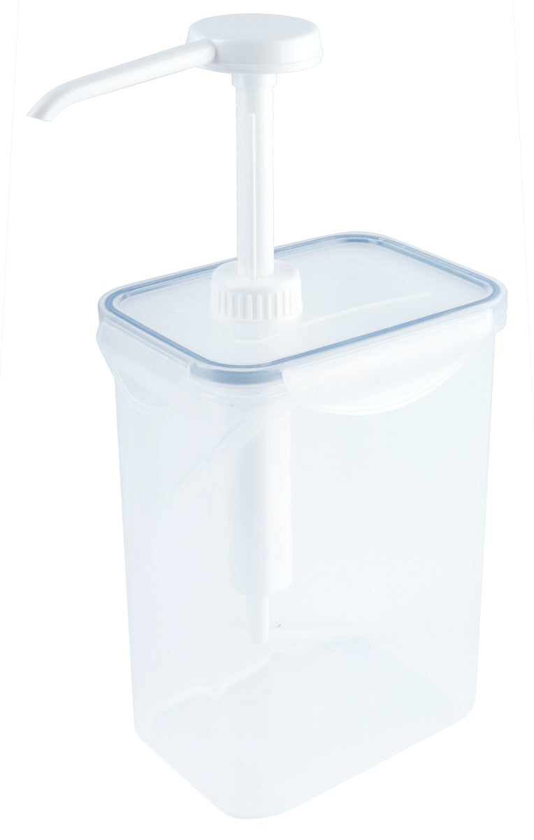 Transparenter Spenderbehälter mit Pumpe.