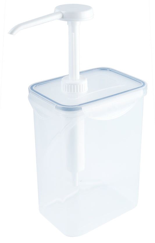 Transparenter Spenderbehälter mit Pumpe.