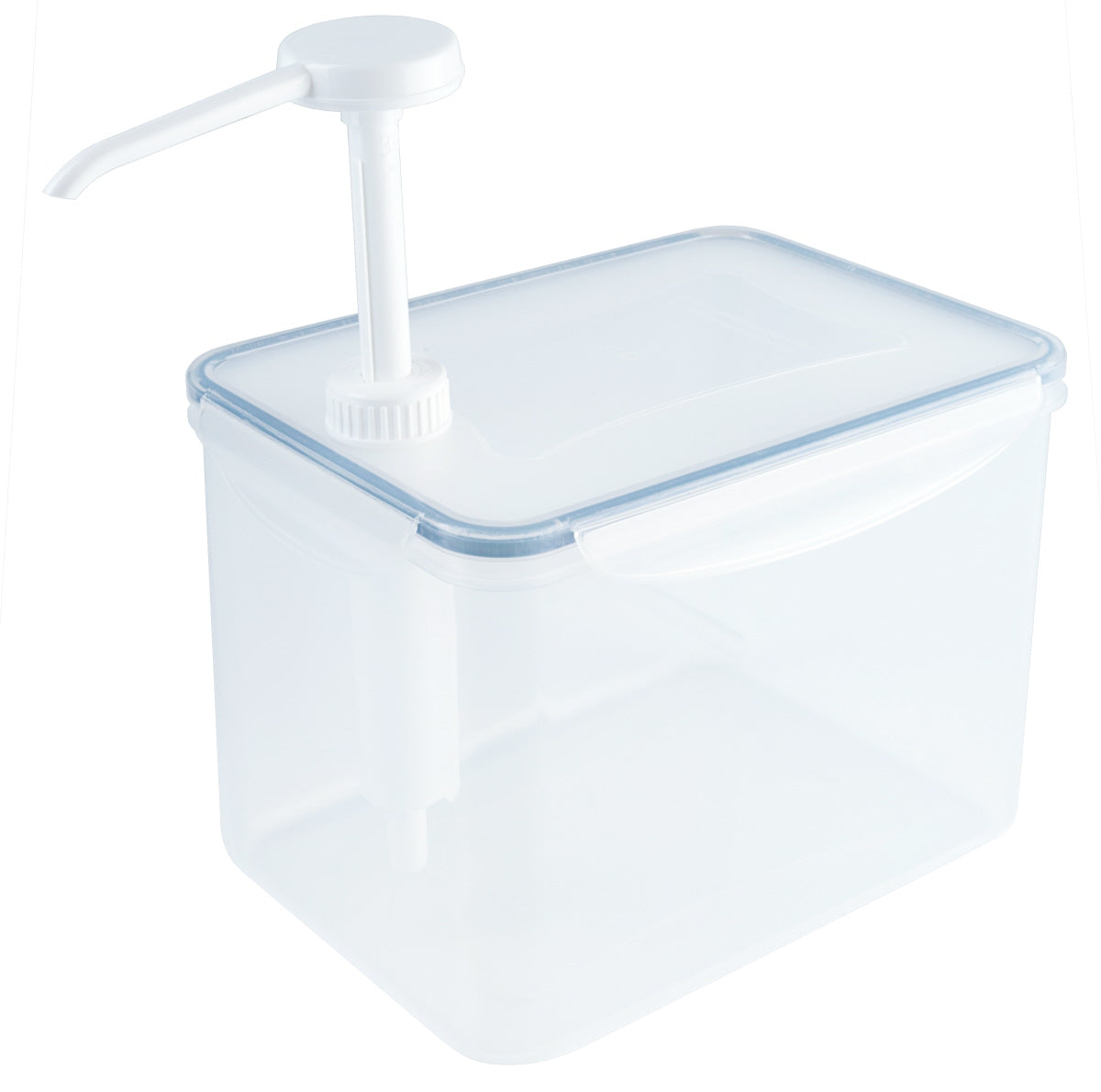 Transparenter Behälter mit Pumpe.