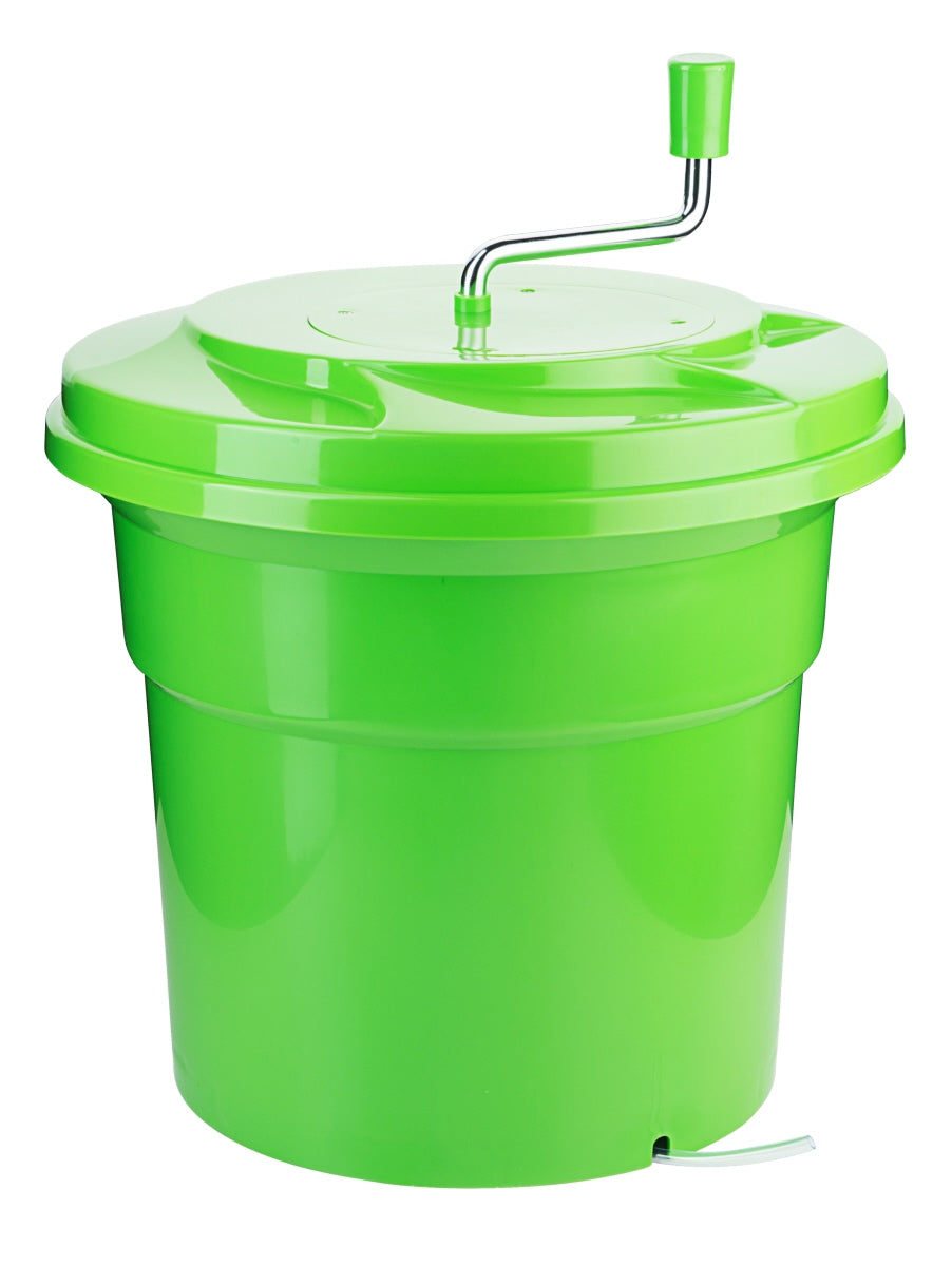 Grüne Salatschleuder mit Kurbel.