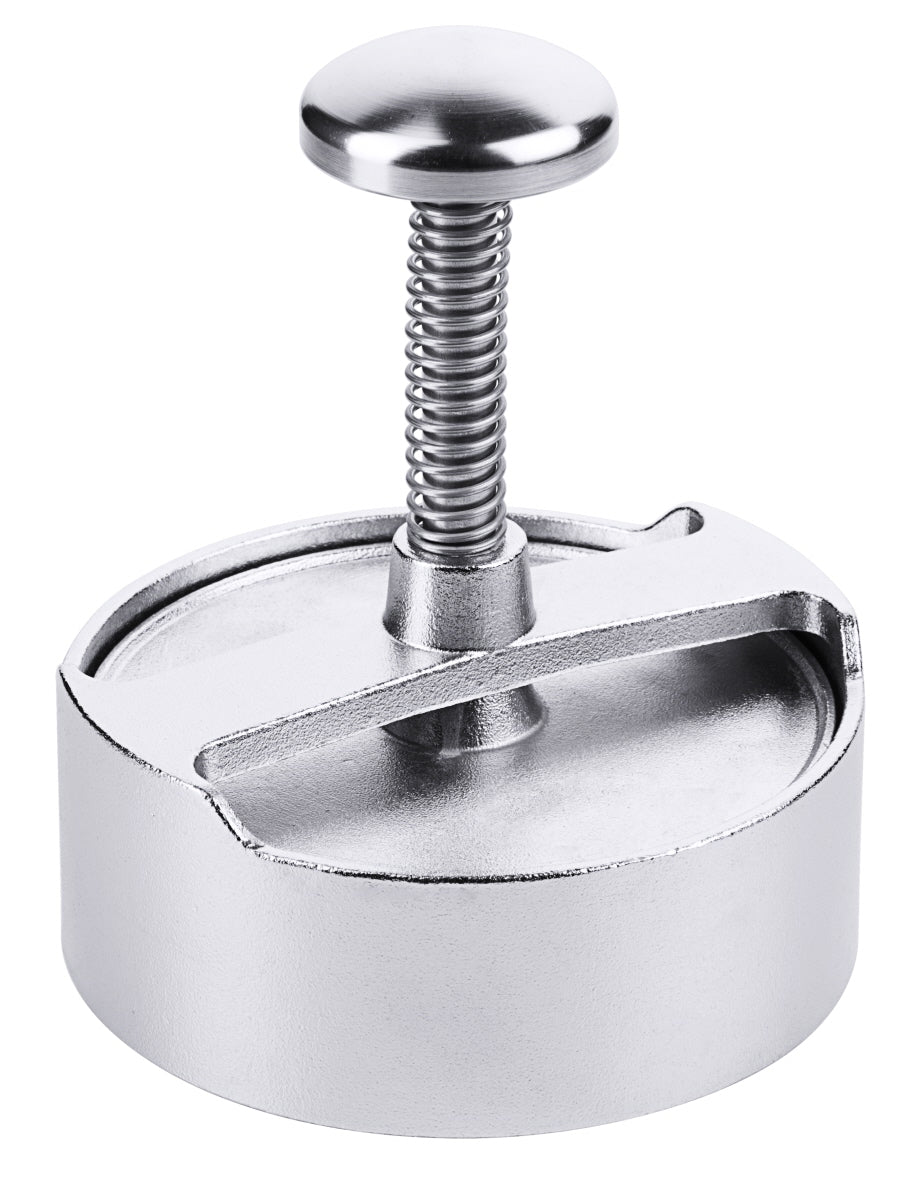Runder Burgerpresse aus Metall.