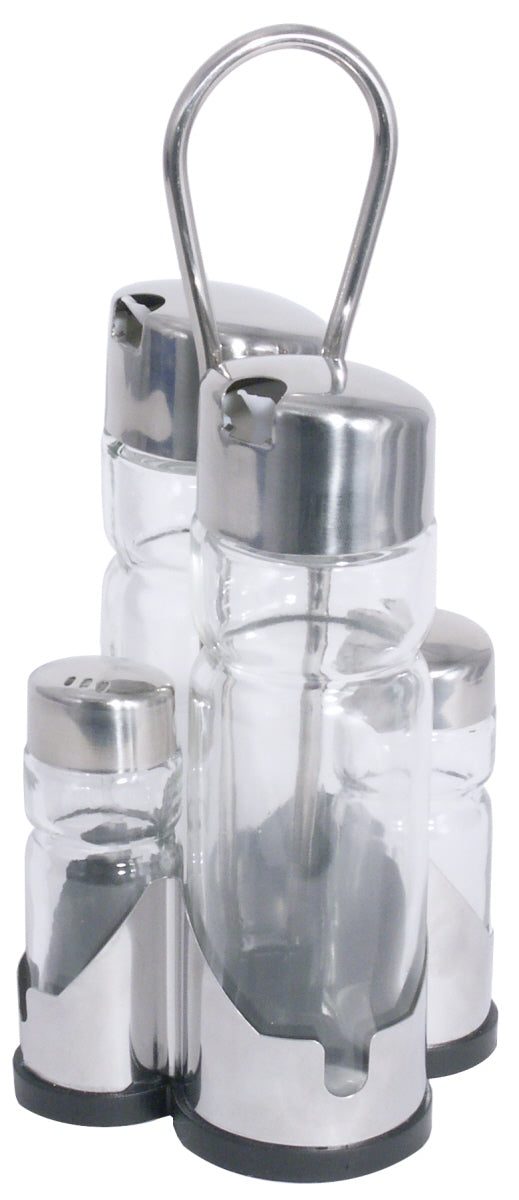 Gewürzständer mit Glasbehältern, Edelstahl.