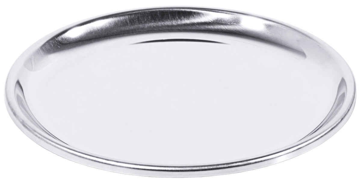Rundes Edelstahl-Tablett für Gastronomie.