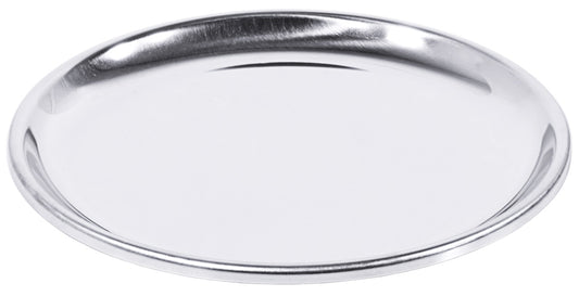 Rundes Edelstahl-Tablett für Gastronomie.