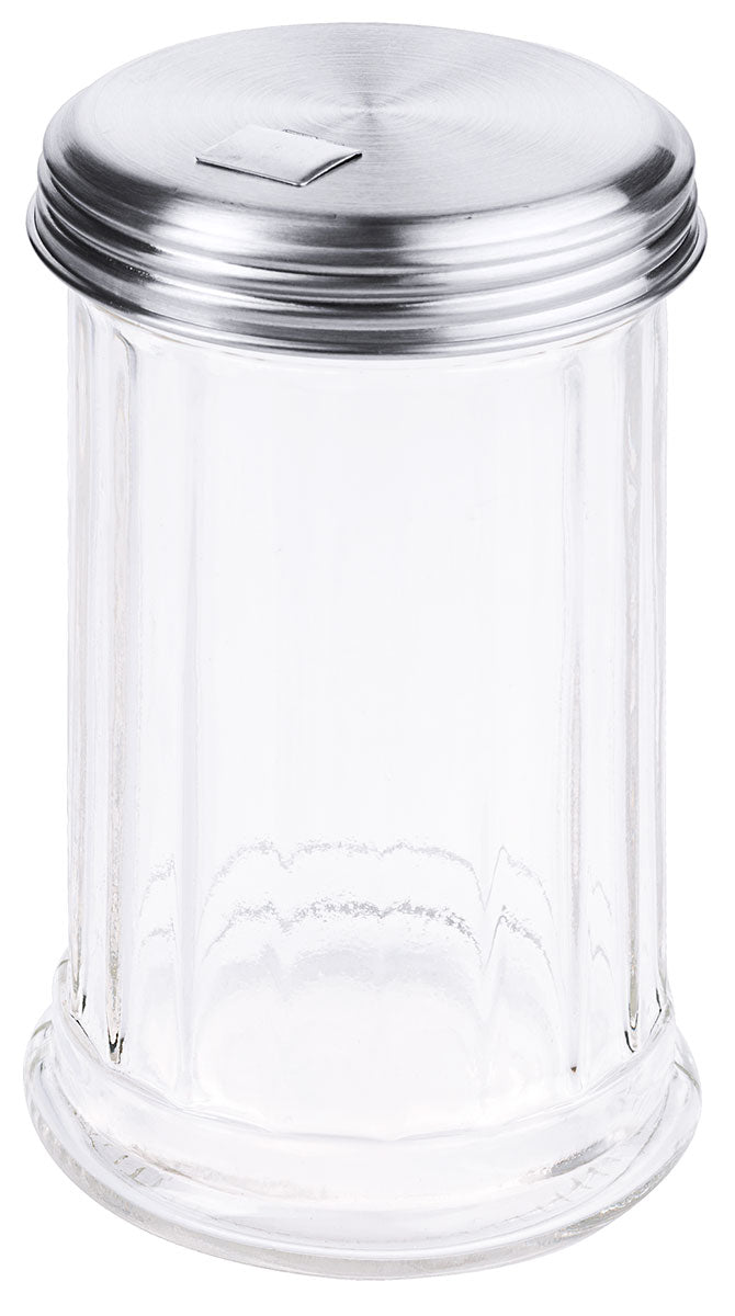 Zuckerspender aus Glas mit Deckel.