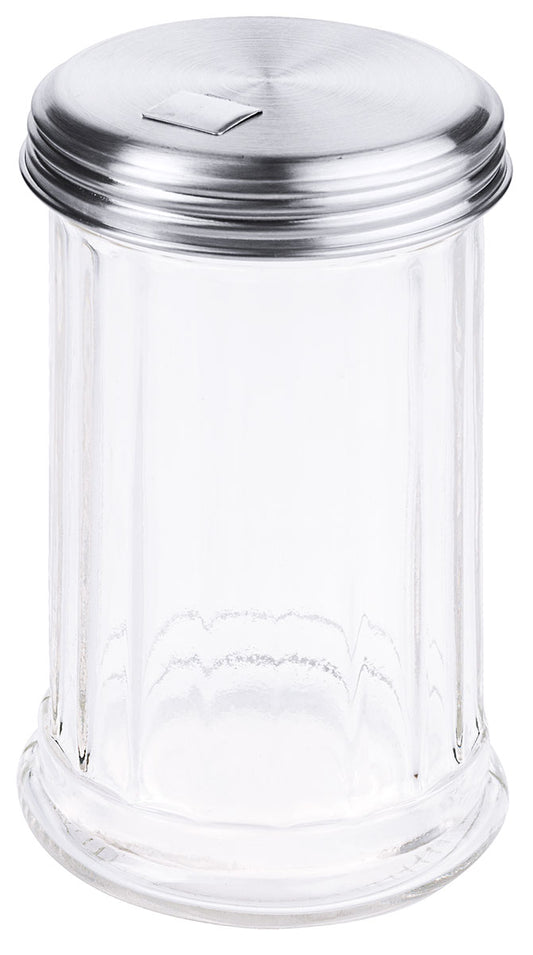 Zuckerspender aus Glas mit Deckel.