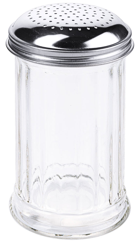 Glasstreuer mit Metallverschluss.