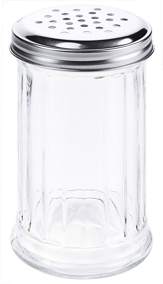 Streuer aus Glas und Metall.