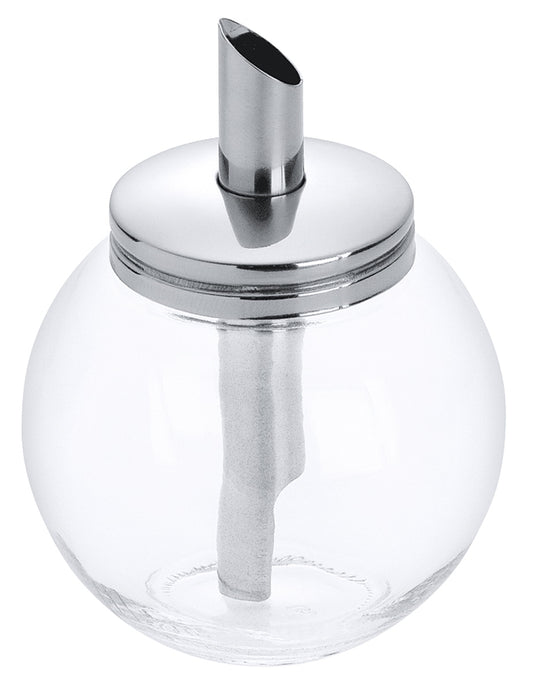 Zuckerspender aus Glas und Metall.