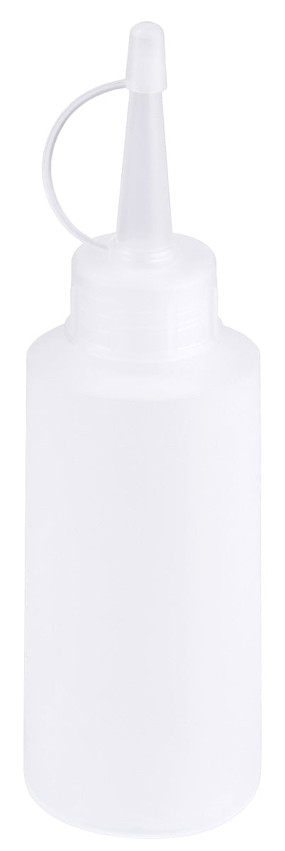 Transparente Quetschflasche mit Verschluss.