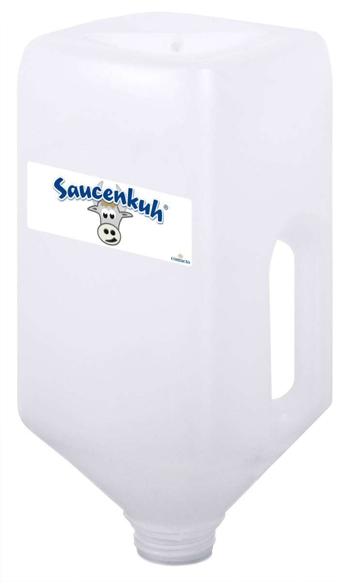 Großer transparenter Saucenspender mit Griff.