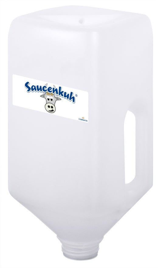 Großer transparenter Saucenspender mit Griff.