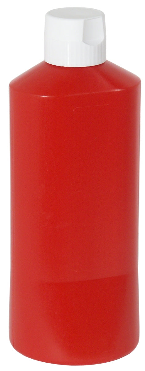 Rote Plastikflasche mit Verschluss.