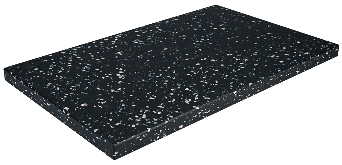 Schwarze Tischplatte mit Muster.