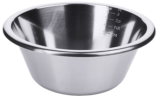 Edelstahl-Rührschüssel mit Messskala.