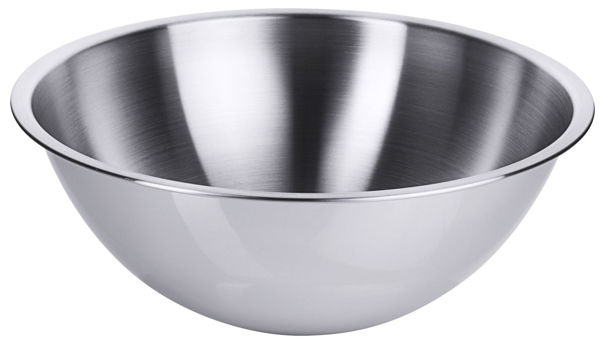 Metallschüssel aus Edelstahl, glänzend.