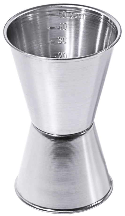 Zwei Edelstahl-Jigger mit Skala.
