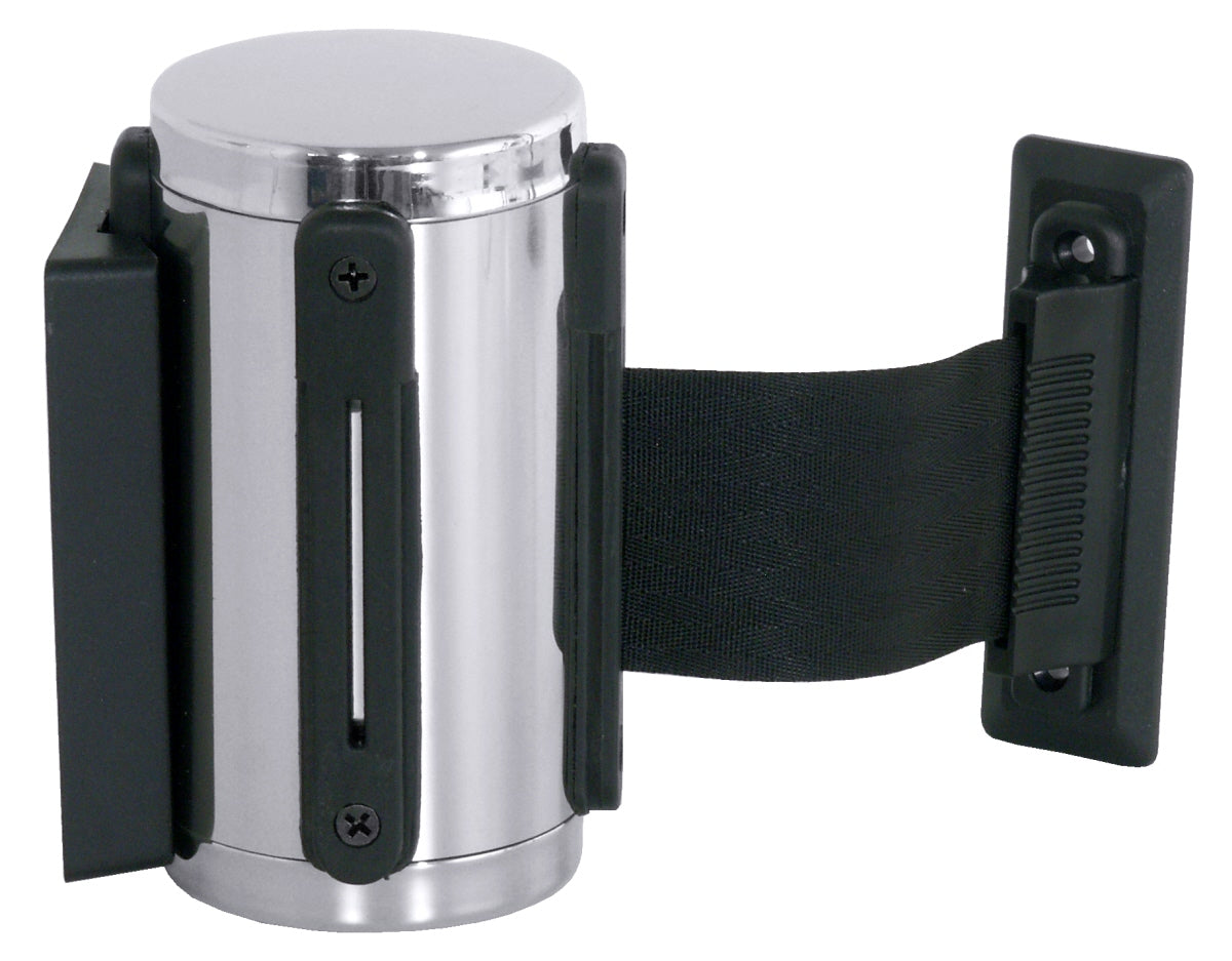 Absperrbandhalter aus Metall, schwarz.