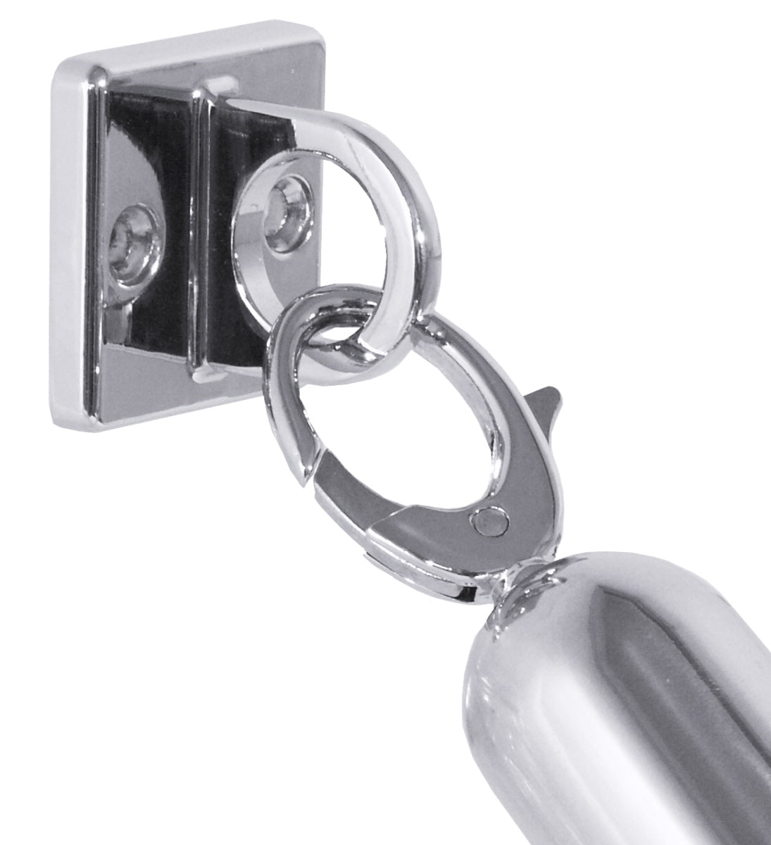 Wandhalterung mit Kette und Karabiner.
