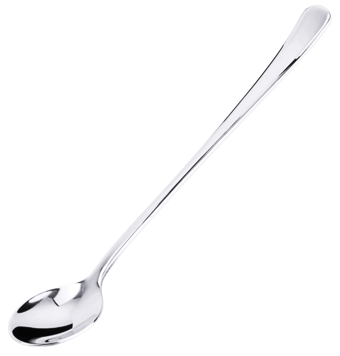 Langer, glänzender Edelstahl-Löffel.