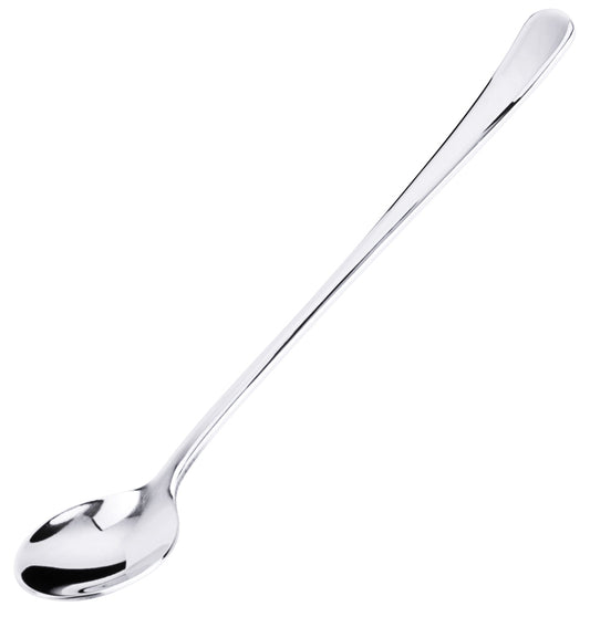 Langer, glänzender Edelstahl-Löffel.