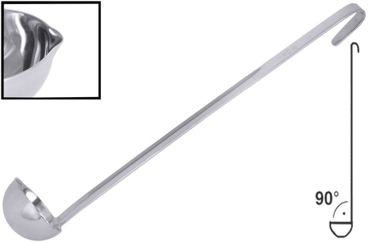 Suppenkelle aus Edelstahl mit Ausguss.