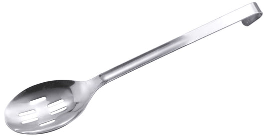 Geschlitzter Edelstahl-Küchenlöffel.