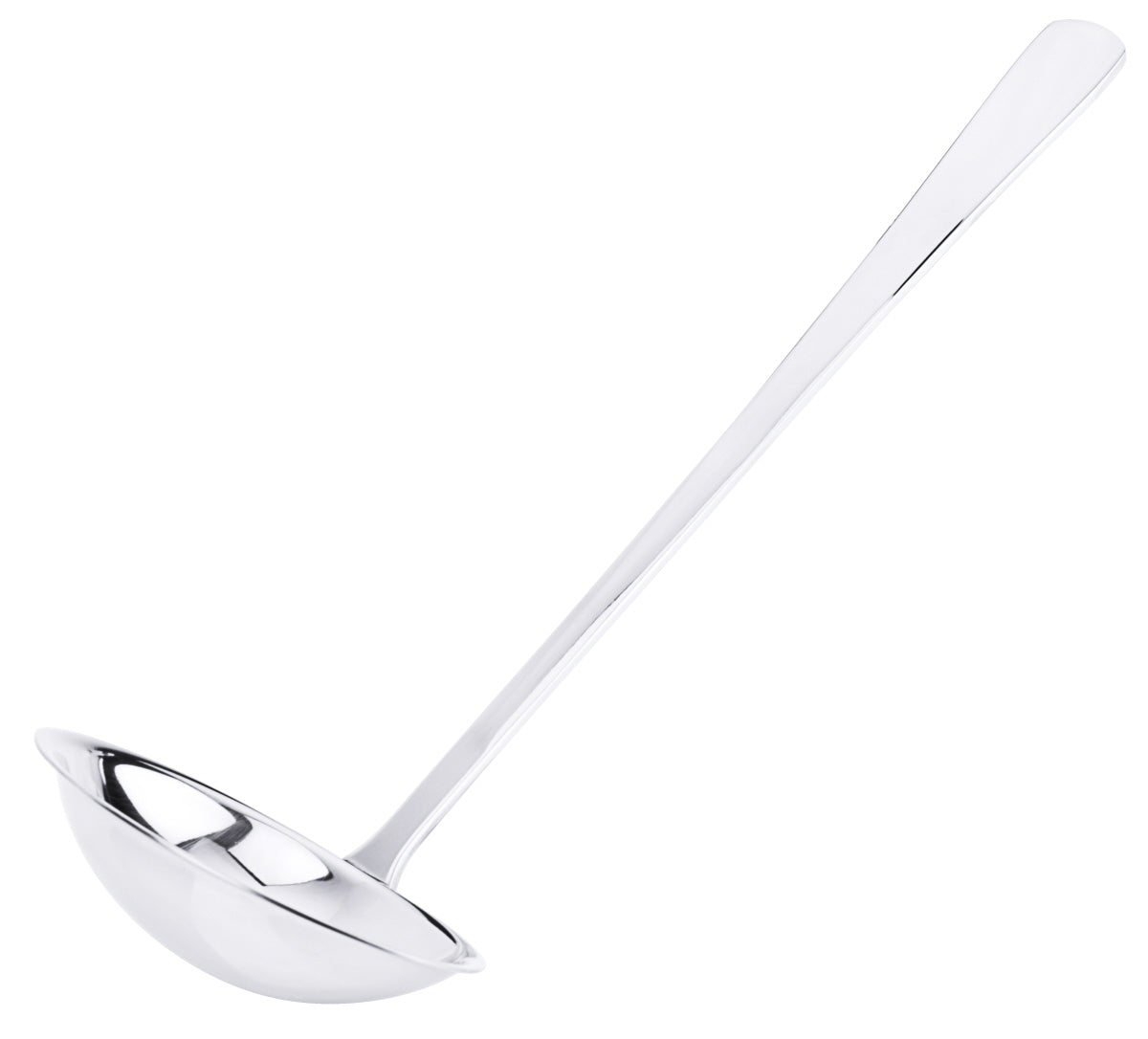Silberne Suppenkelle aus Edelstahl.